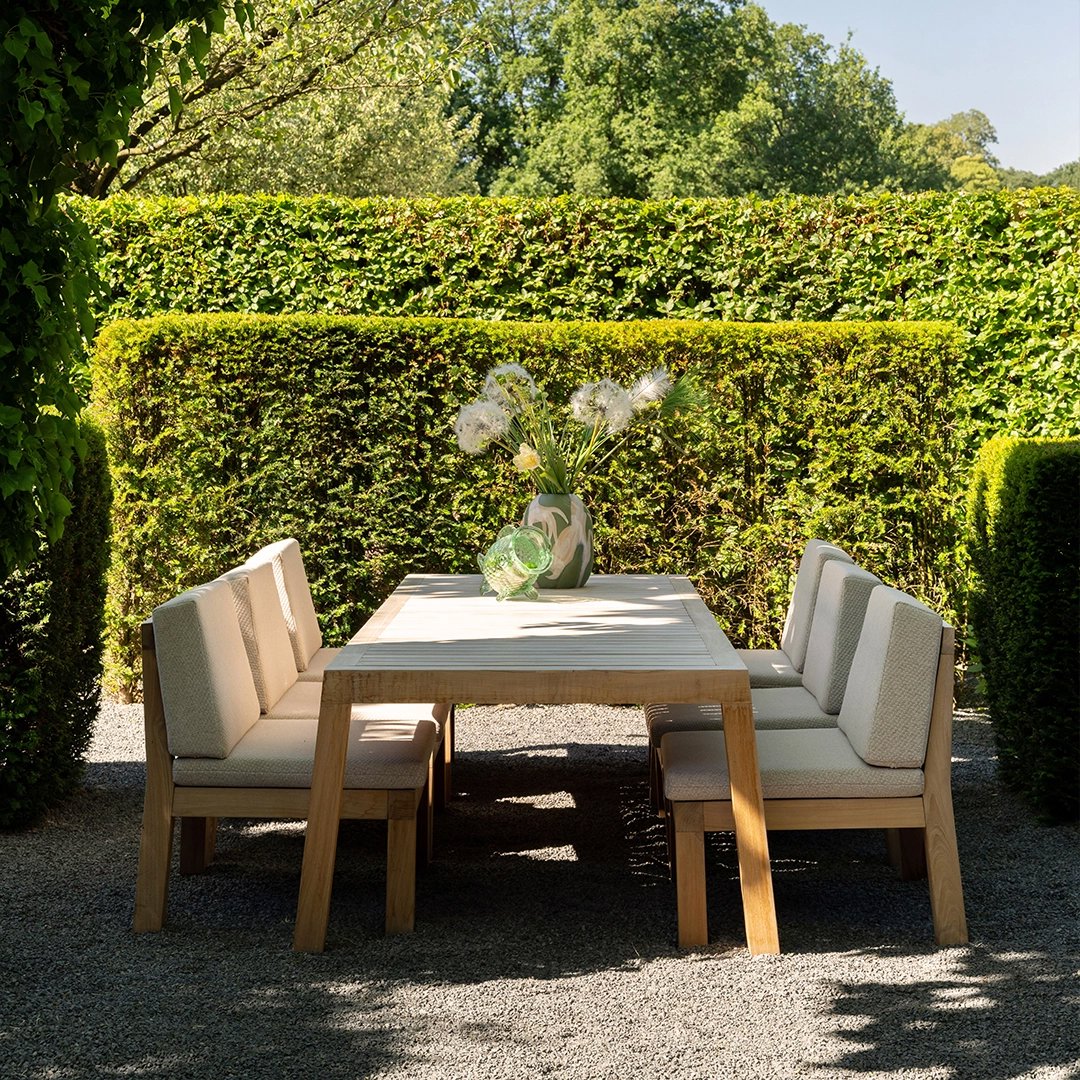 teak tuinset wit 6 personen