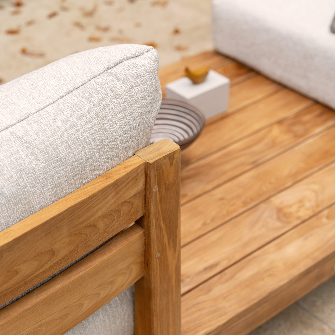 houten tuinbank met kussen