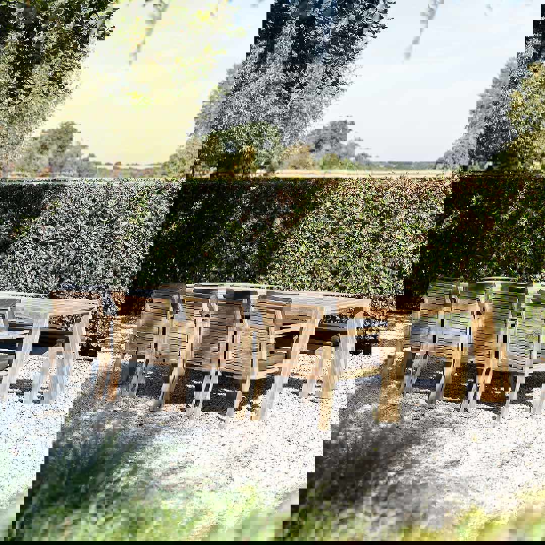 low dining set 8 personen met bank