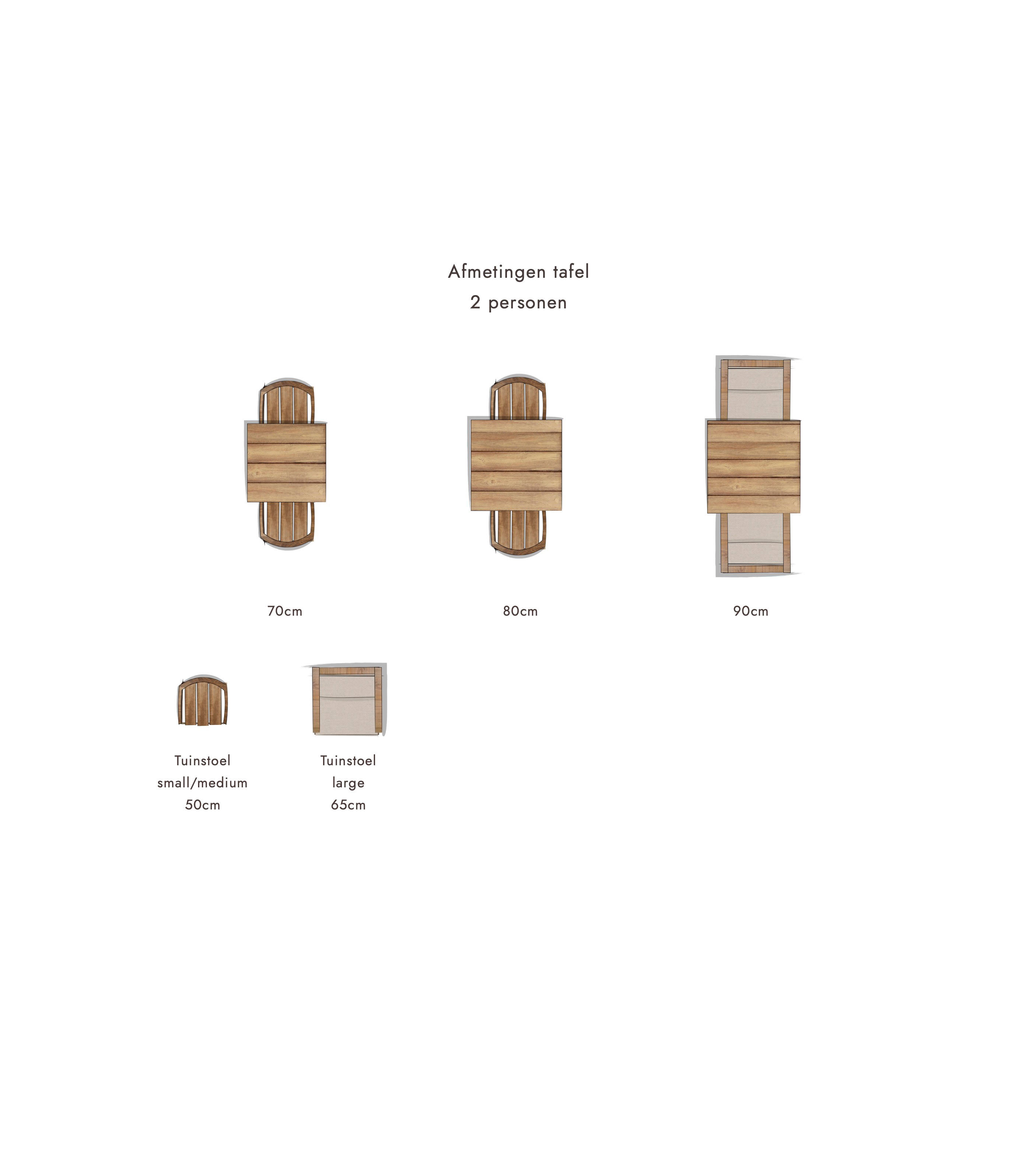 afmetingen vierkante tafel 2 personen