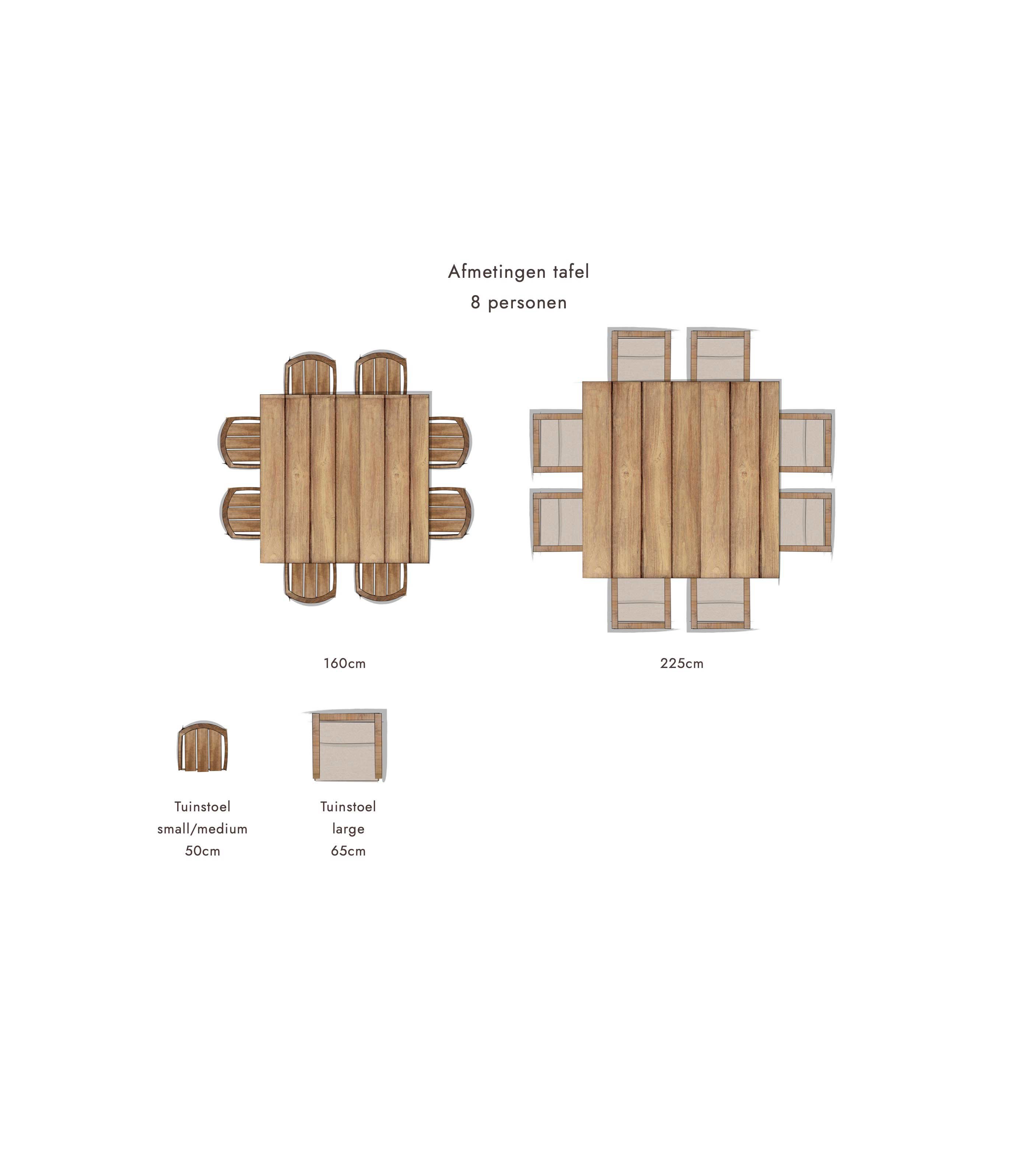 afmetingen vierkante tafel 8 personen