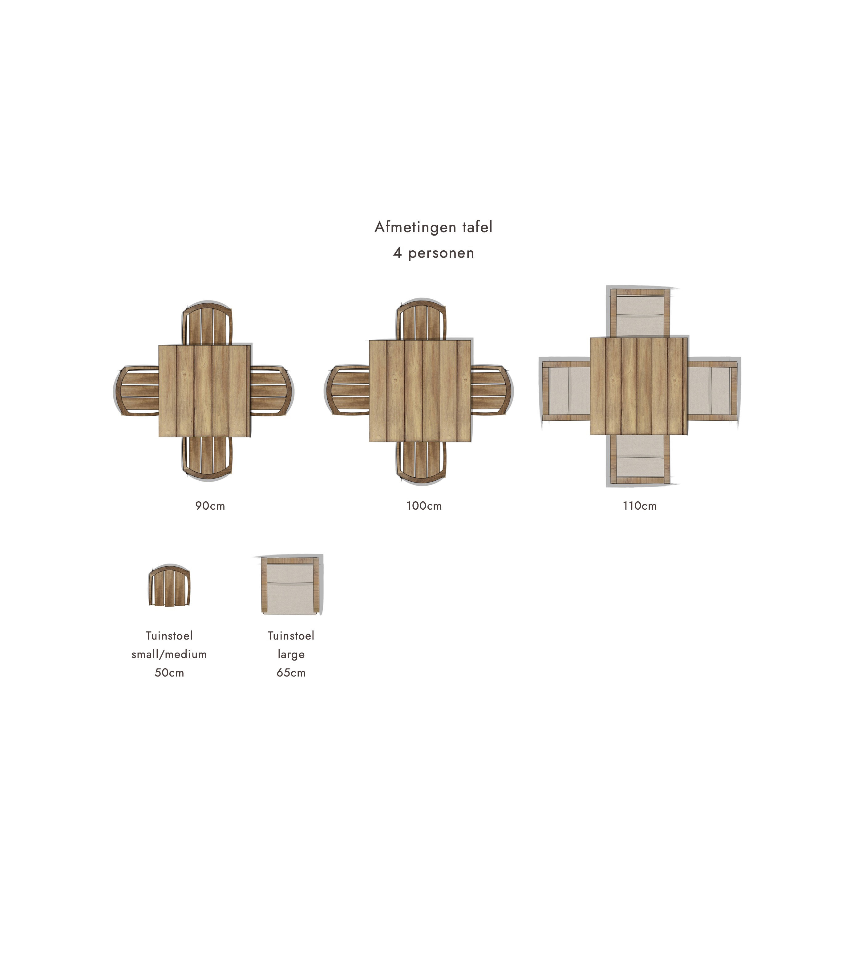 afmetingen vierkante tafel 4 personen