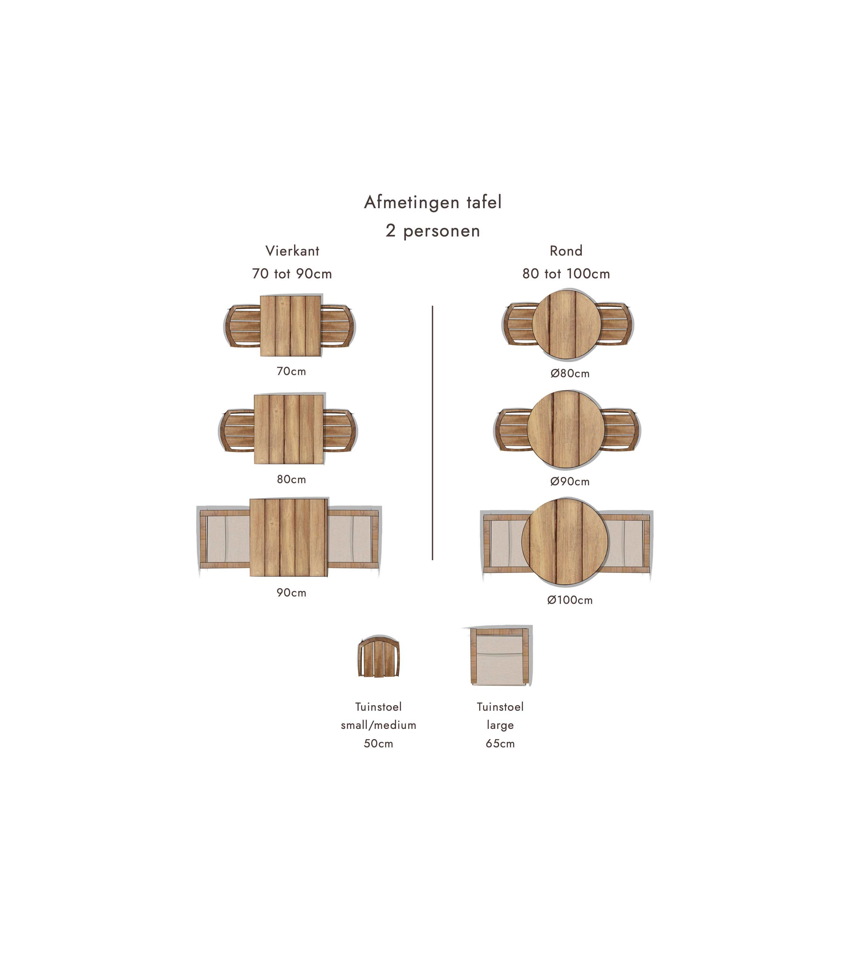afmetingen tuintafel 2 personen