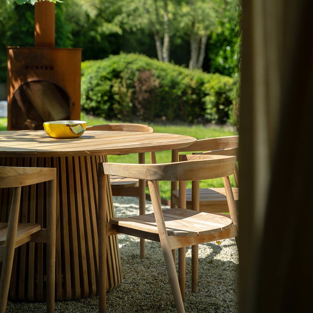 teakhouten tuintafel rond